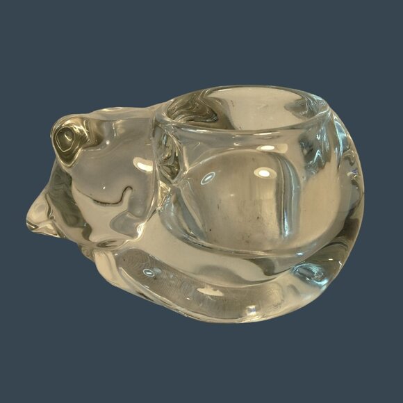 Clear Glass Cat Tealight Candle Holder Paperweight - Picture 1 of 8